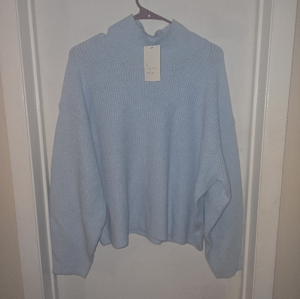 a new day Pastel Blue Ribbed Turtleneck Sweater